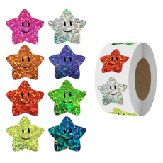 Star Smiley Face Stickers - Roll of 50's assorted
